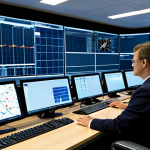 Smart Grid Control Room**

"A modern smart grid control room, showing operators monitoring large screens displaying real-time energy data, graphs, and grid maps. The room is brightly lit, clean, and high-tech. Fully clothed operators are focused on their work. Emphasis on data visualization and sophisticated technology. Safe for work, appropriate content, professional, fully clothed, perfect anatomy, natural proportions, high quality, well-formed hands."

**