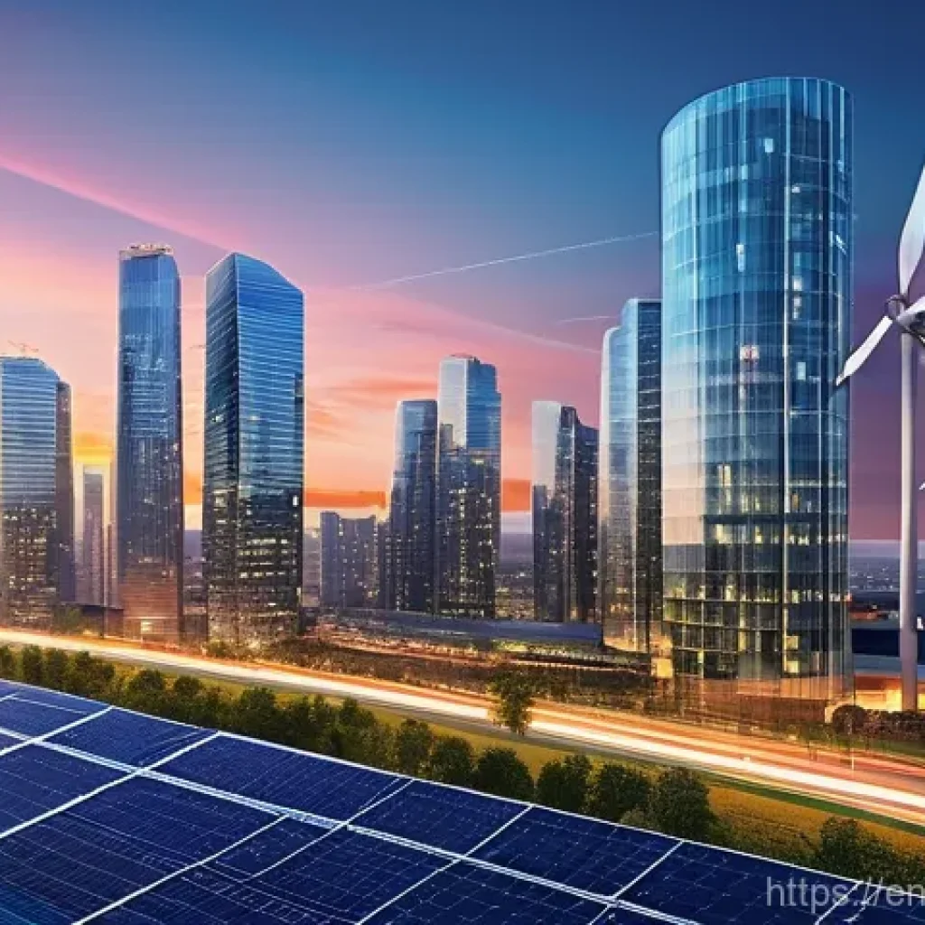 스마트 그리드 기술의 정책 제언 - **Prompt:** A vibrant, futuristic city skyline at sunset, demonstrating the seamless integration of ...