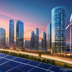 스마트 그리드 기술의 정책 제언 - **Prompt:** A vibrant, futuristic city skyline at sunset, demonstrating the seamless integration of ...