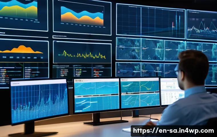 스마트 그리드 기술의 지속 가능성 평가 - A futuristic smart grid control center with large digital screens displaying real-time electricity c...