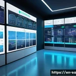 Home 22 스마트 그리드와 전력망의 디지털화 - A highly detailed futuristic smart city energy control center, featuring large transparent screens d...