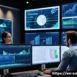 Home 21 스마트 그리드 기술의 교육 및 훈련 필요성 - A modern smart grid control room bustling with diverse engineers and data scientists collaborating a...