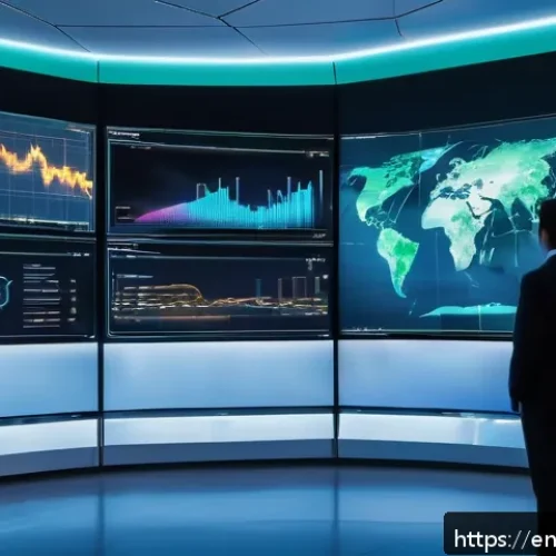 Home 30 스마트 그리드의 연계 기술 개발 현황 - A futuristic smart electrical grid control center, featuring large transparent digital screens displ...