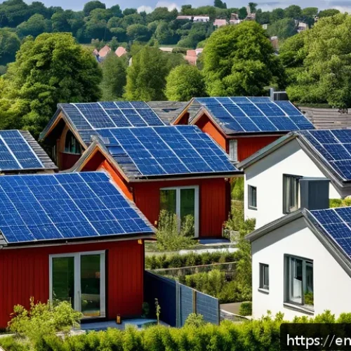 Home 17 스마트 그리드와 협동조합의 역할 - A vibrant suburban neighborhood showcasing a community solar garden with rooftop solar panels on mod...